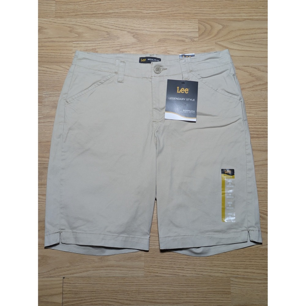 Lee Womens Regular Fit Mid Rise Bermuda Shorts Oxford Tan Size 8